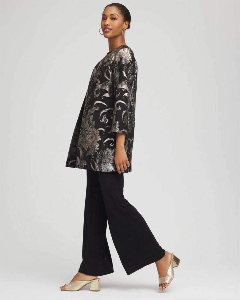 Chicos Travelers™ Collection Jacquard Floral Shine Jacket - TRAVELERS BLACK