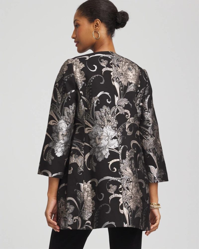 Chicos Travelers™ Collection Jacquard Floral Shine Jacket - TRAVELERS BLACK