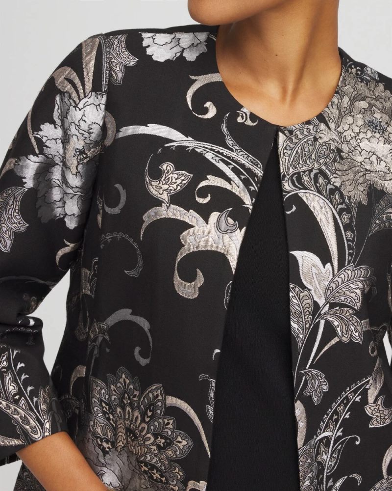 Chicos Travelers™ Collection Jacquard Floral Shine Jacket - TRAVELERS BLACK