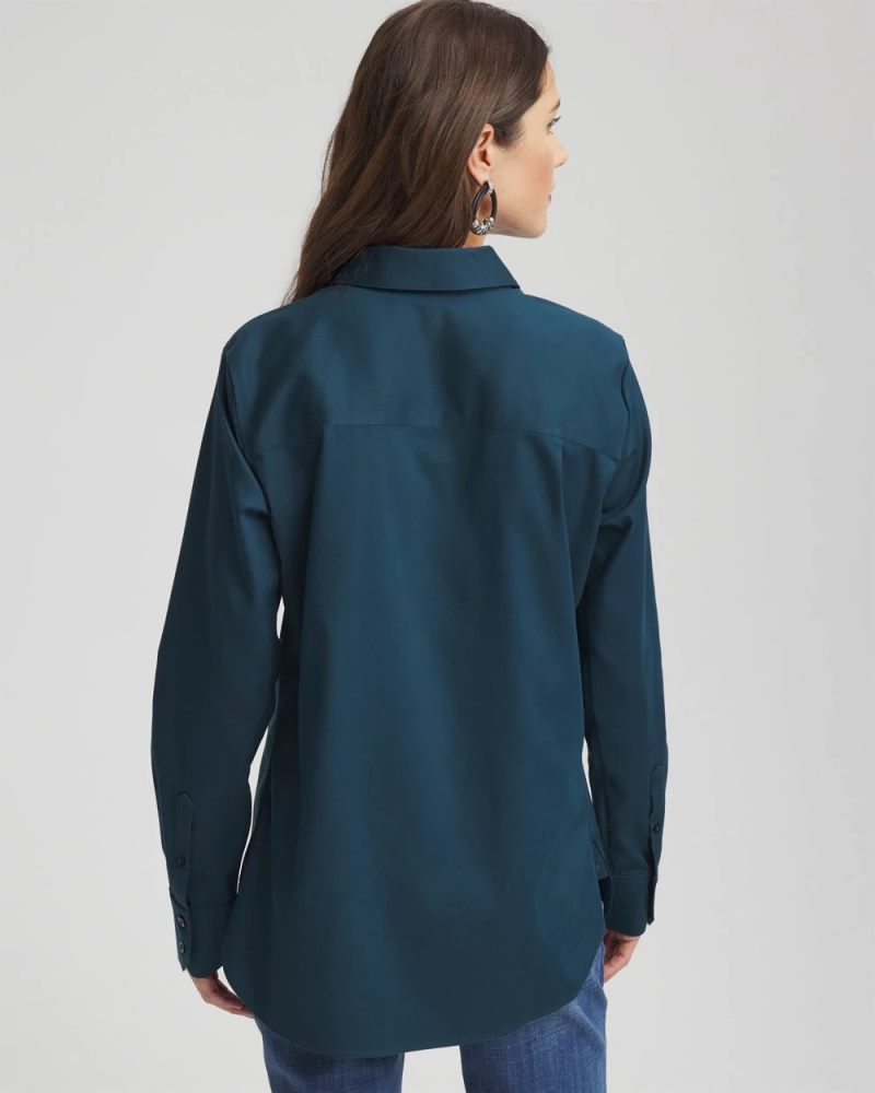 Chicos No Iron Stretch Shirt - TEAL SHADOW