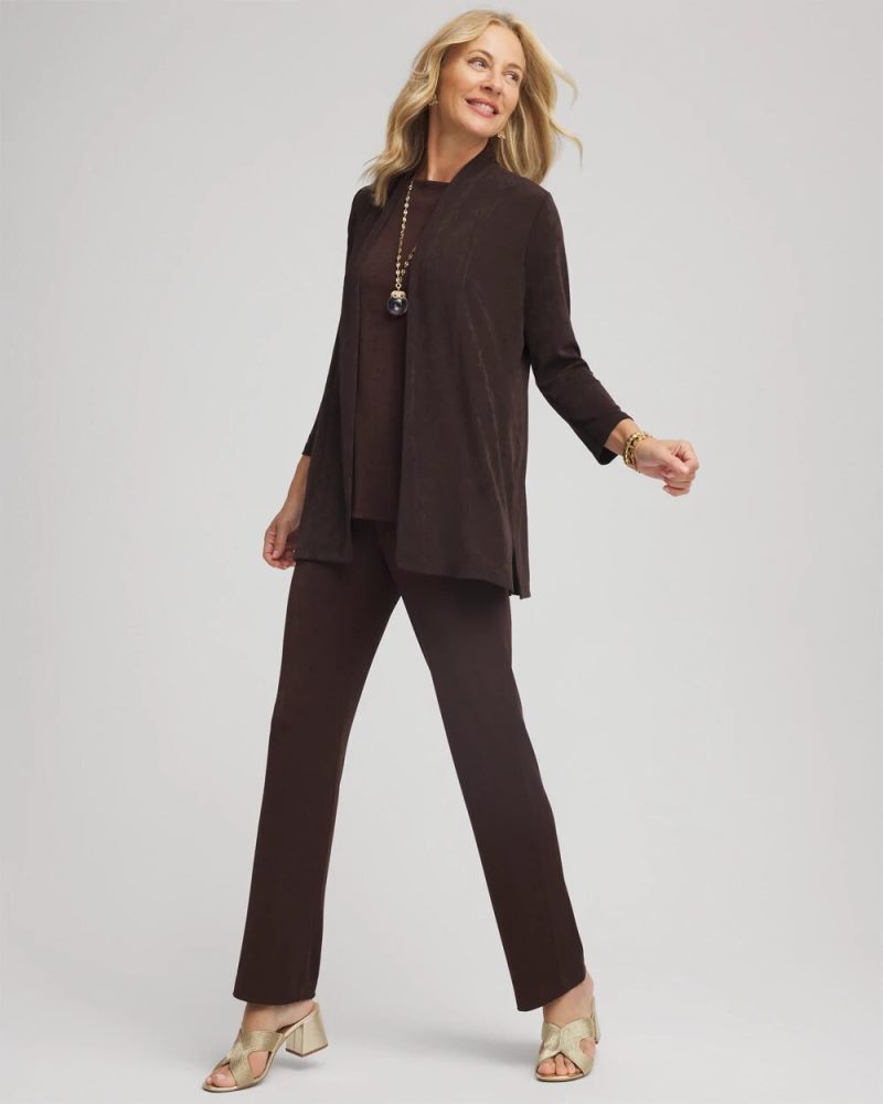 Chicos Travelers™ Classic Long Knit Jacket - COCOA BEAN