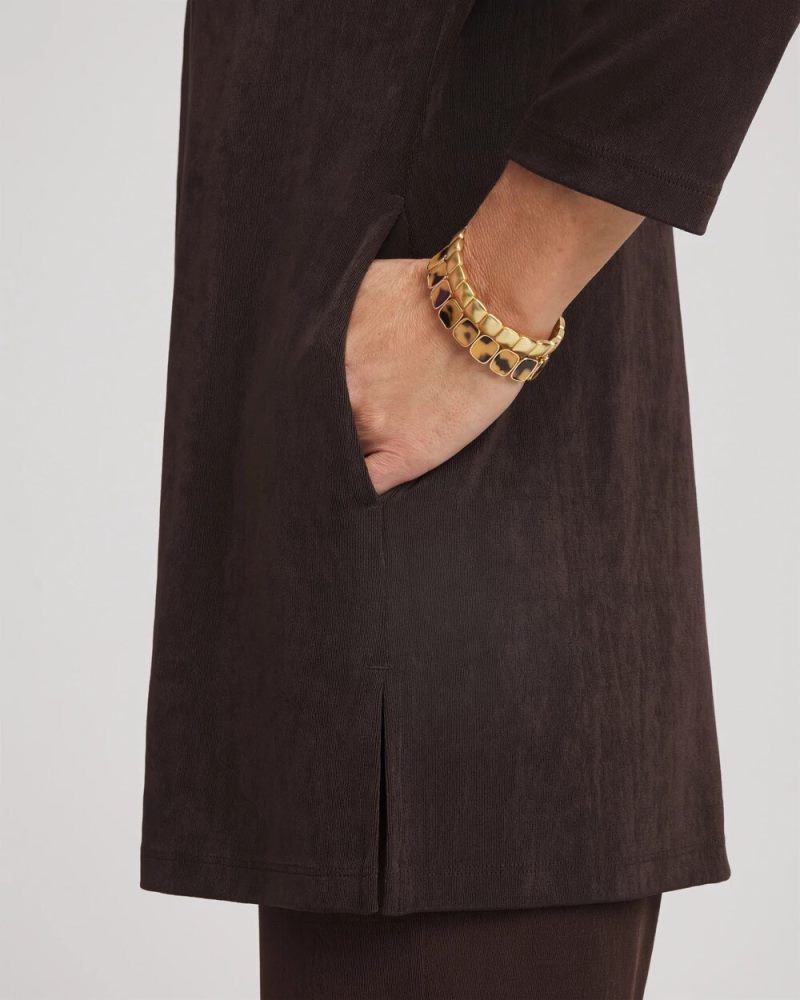 Chicos Travelers™ Classic Long Knit Jacket - COCOA BEAN
