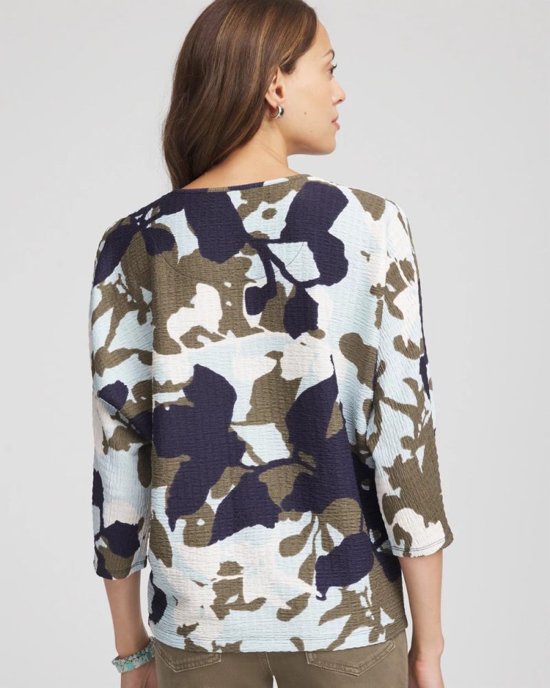 Chicos Floral Wedge Top - BLUE MENTHE