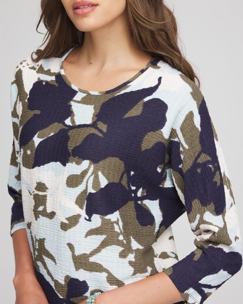 Chicos Floral Wedge Top - BLUE MENTHE