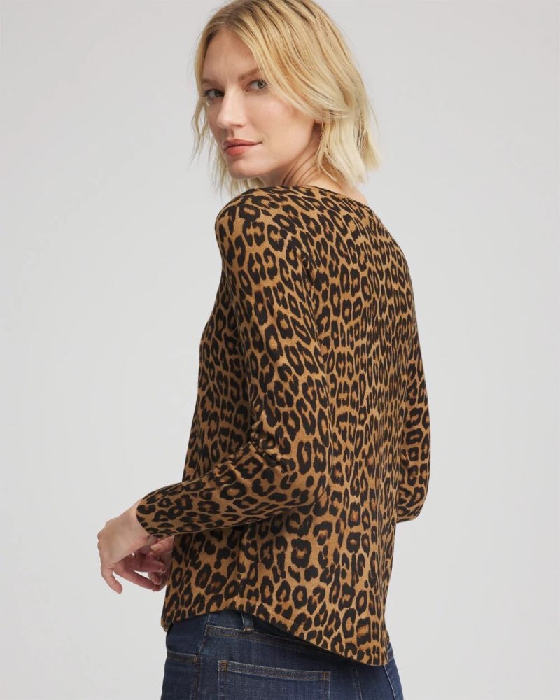 Chicos Ella V-Neck Printed Pullover Sweater - SAND