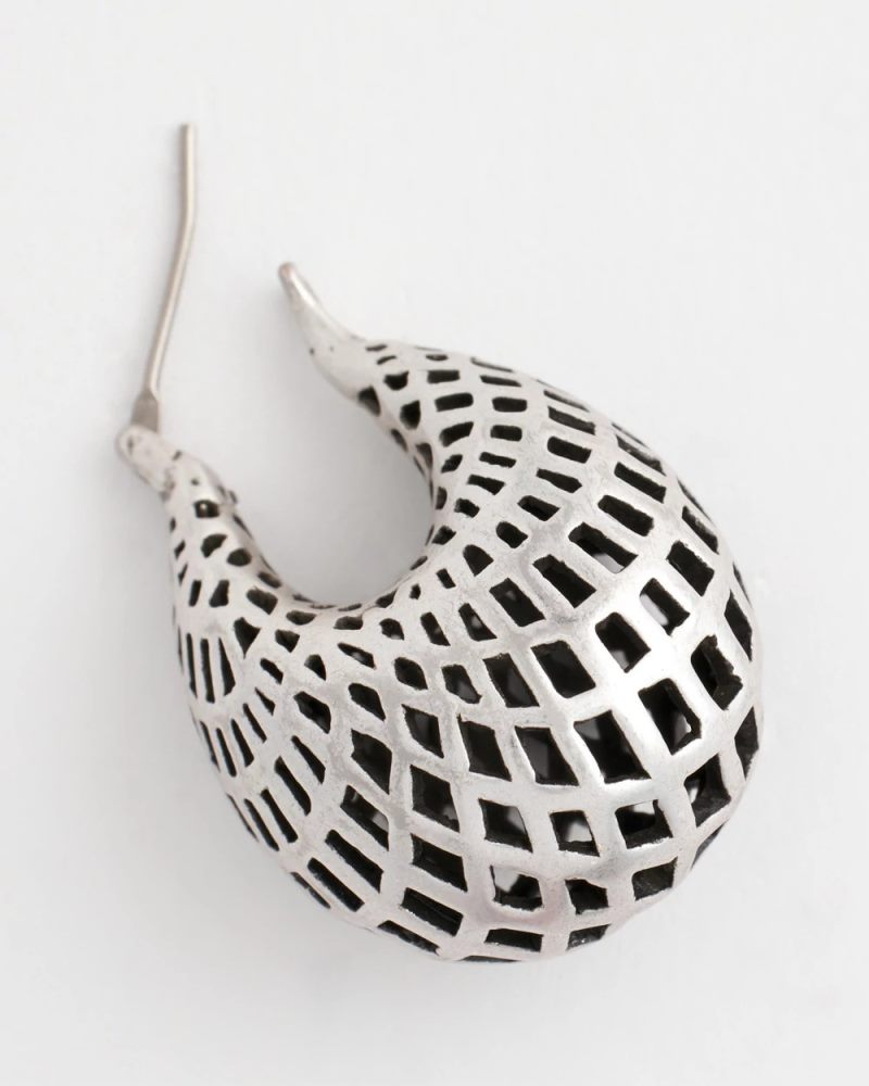 Chicos Silver Lattice Puff Hoop Earrings - SILVER