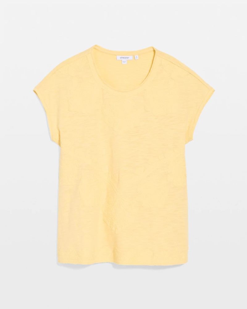 Chicos Monochrome Embroidered Cap-Sleeve Tee - GOLDEN HAZE