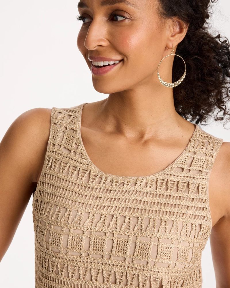 Chicos Travelers™ Metallic Crochet Sweater Tank - GOLD
