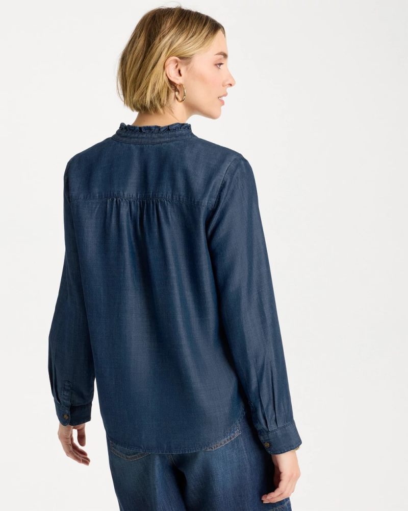 Chicos Tencel Denim Ruffled Popover Shirt - SOLANA INDIGO