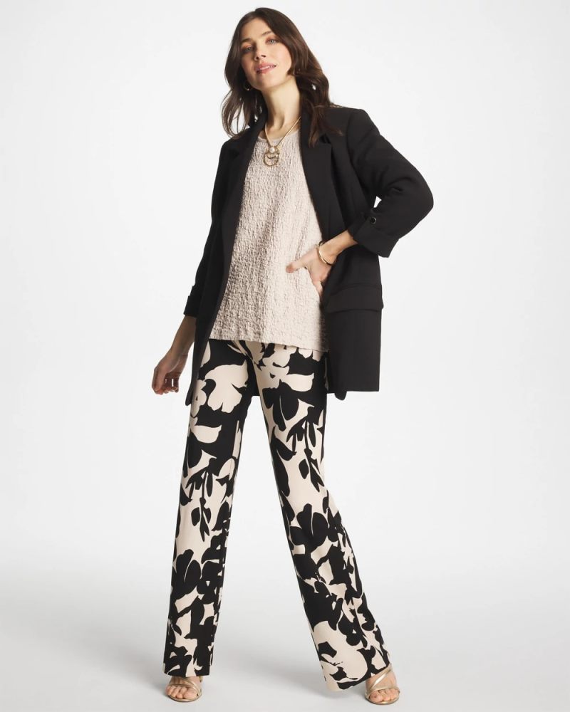 Chicos Shadow Blossom Matte Jersey Pants - BLACK