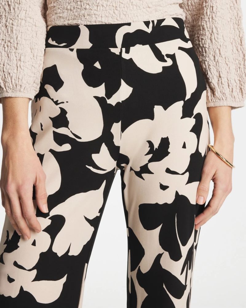 Chicos Shadow Blossom Matte Jersey Pants - BLACK