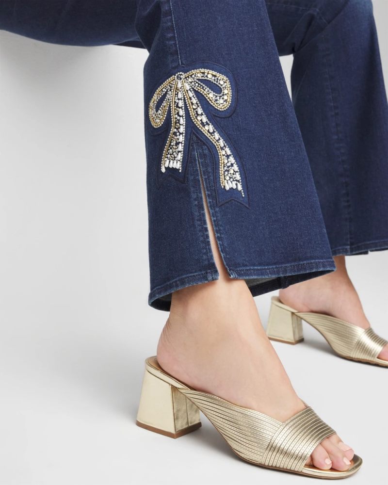 Chicos Bow Appliqué Pull-On Bootcut Jeans - CASTOR STREET INDIGO
