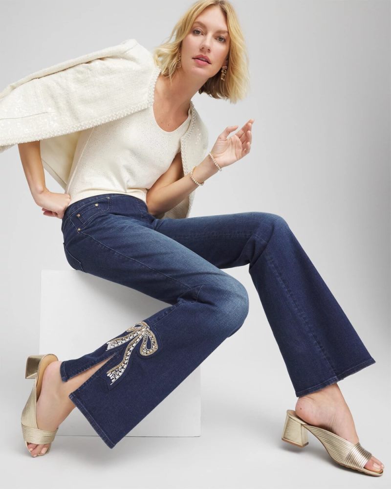 Chicos Bow Appliqué Pull-On Bootcut Jeans - CASTOR STREET INDIGO