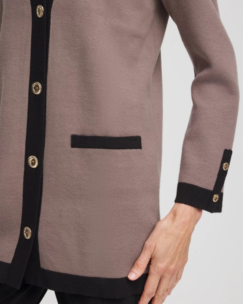 Chicos Travelers™ Tipped Button-Down Cardigan - DEEP TAUPE