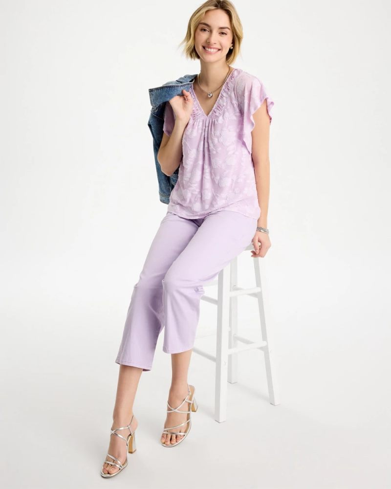 Chicos Burnout Floral Tee - ORCHID MIST