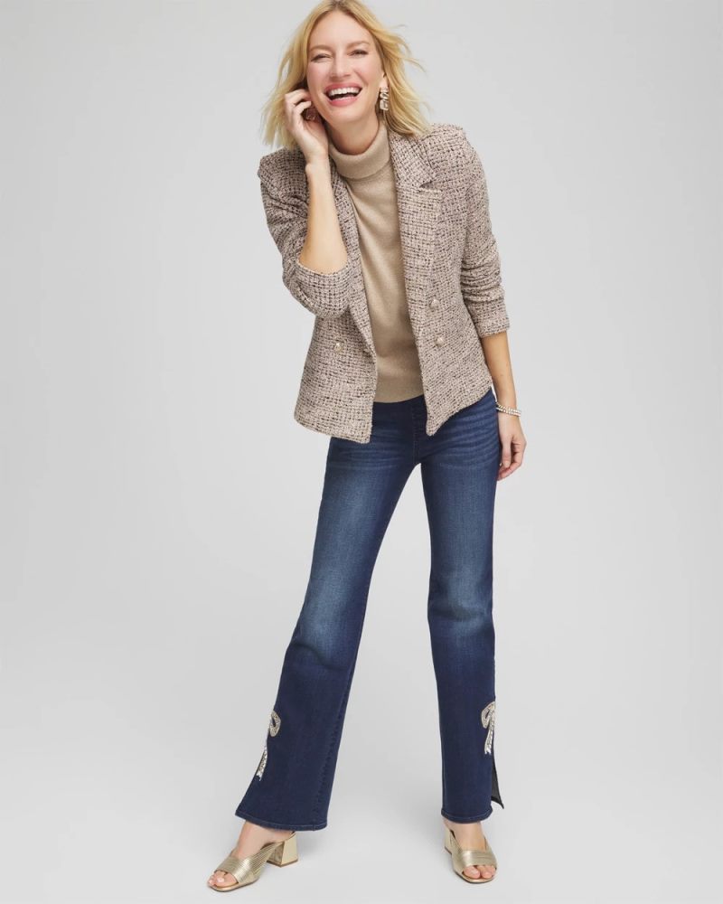 Chicos Double Breasted Tweed Blazer - SMOKEY TAUPE