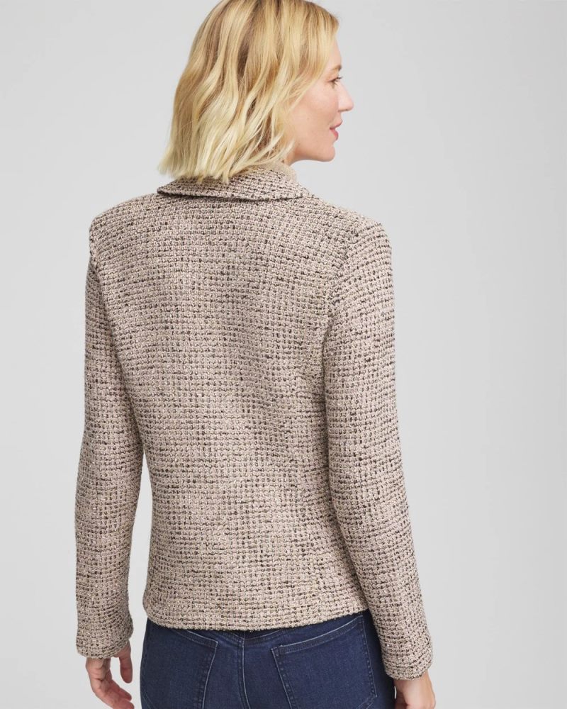 Chicos Double Breasted Tweed Blazer - SMOKEY TAUPE