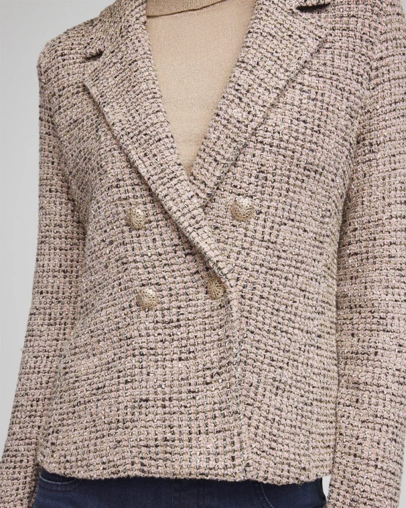 Chicos Double Breasted Tweed Blazer - SMOKEY TAUPE