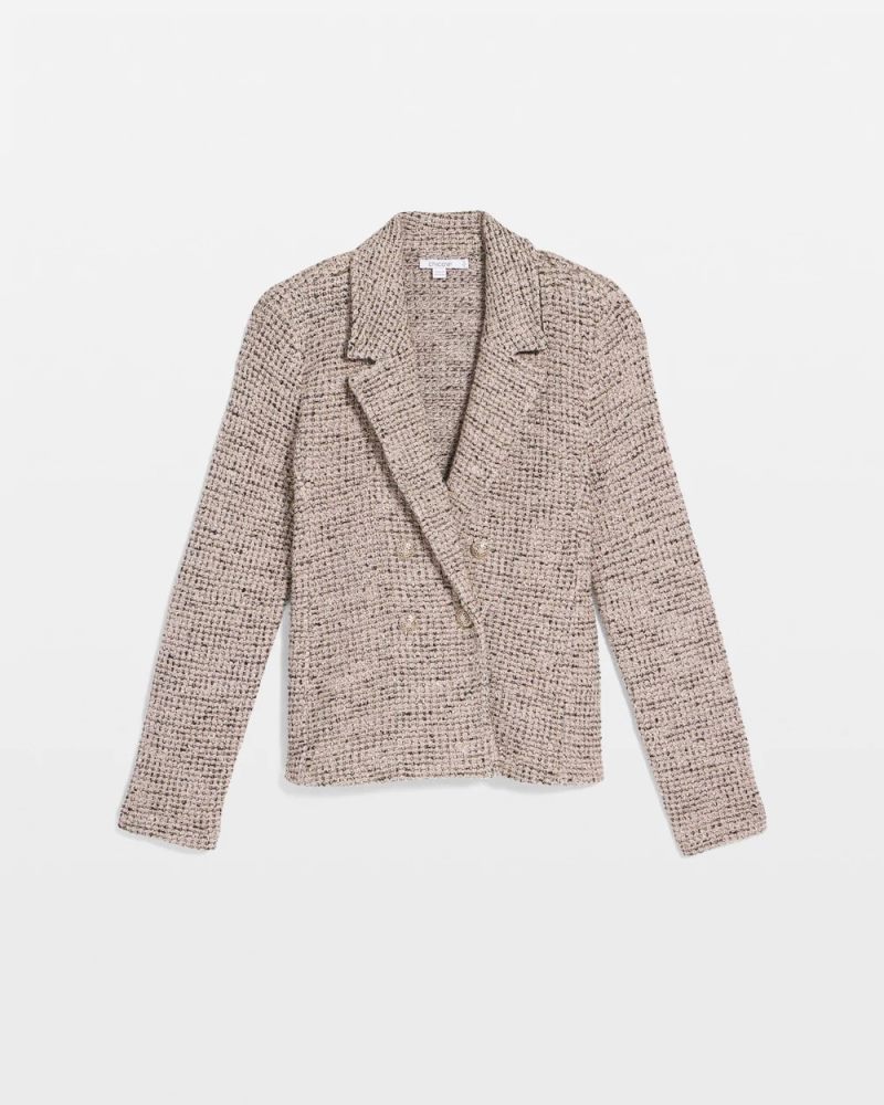 Chicos Double Breasted Tweed Blazer - SMOKEY TAUPE