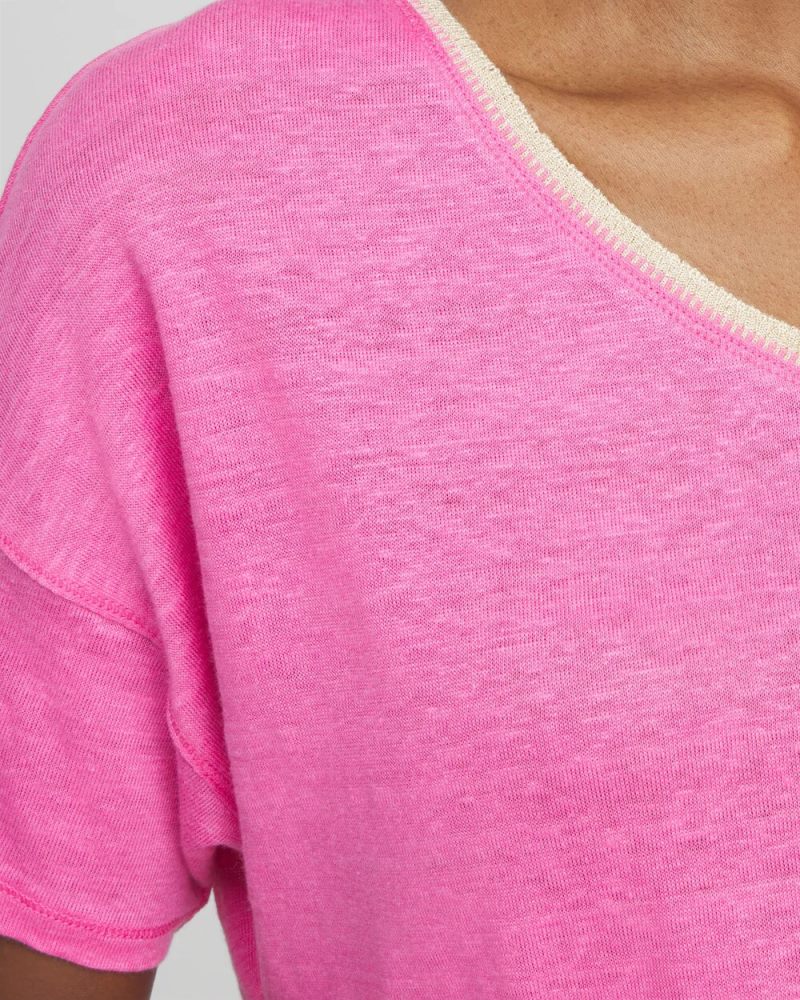 Chicos Sweater Trim Linen Tee - DELIGHTFUL PINK