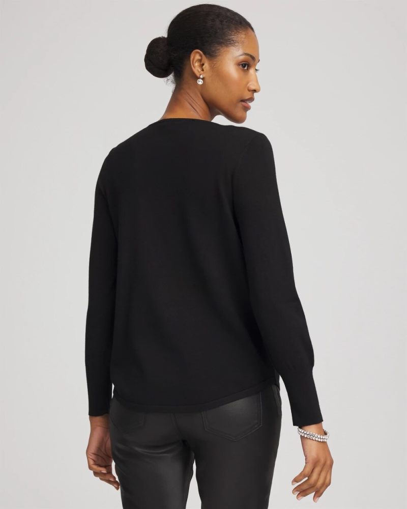 Chicos Ella Embellished V-Neck Sweater - BLACK