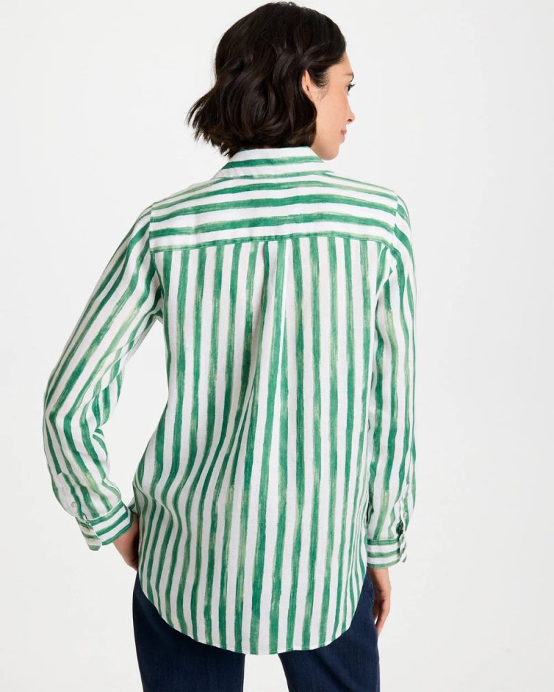Chicos No Iron Striped Linen Tunic - HUNTER GREEN