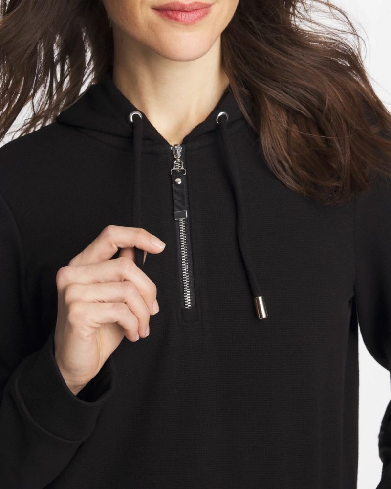 Chicos Zenergy® Soft Waffle Hooded Top - BLACK