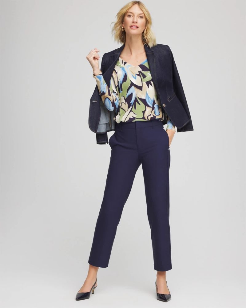 Chicos Ella Bloom V-Neck Pullover Sweater - PASSPORT BLUE