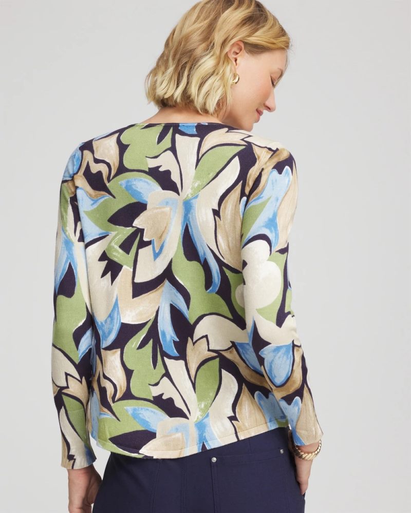 Chicos Ella Bloom V-Neck Pullover Sweater - PASSPORT BLUE