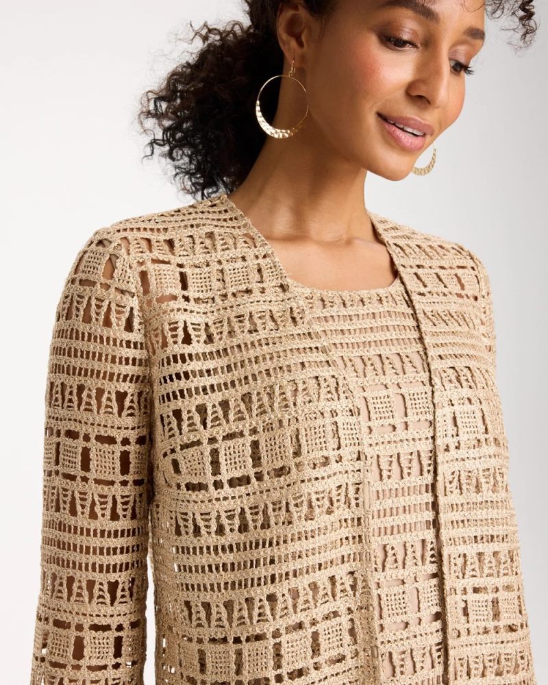 Chicos Travelers™ Metallic Crochet Cardigan - GOLD