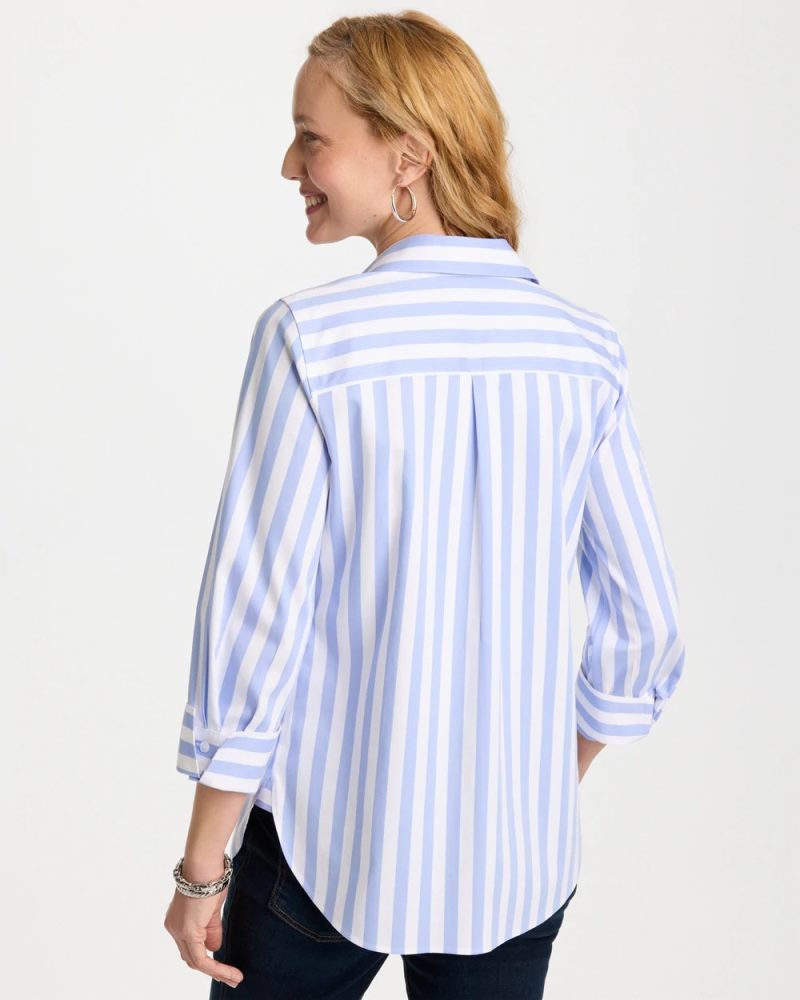 Chicos No Iron Striped Stretch Shirt - BLUE ORCHID