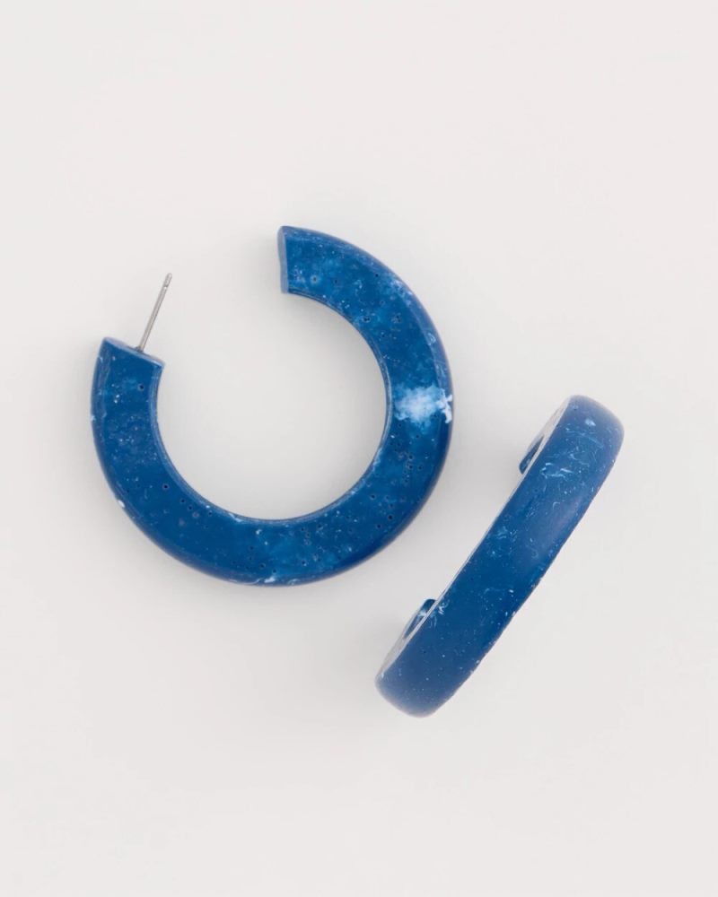 Chicos Blue-Neutral Wood Hoop Earrings - BLUE MULTI