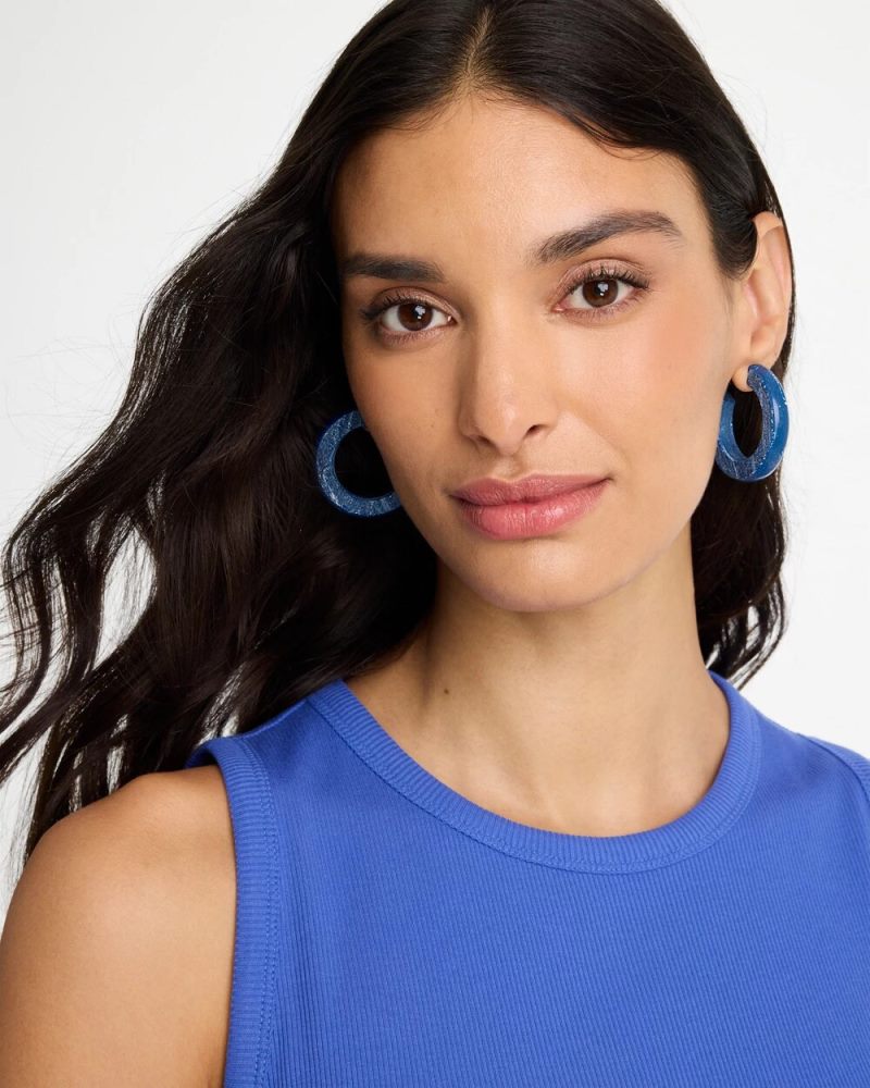 Chicos Blue-Neutral Wood Hoop Earrings - BLUE MULTI