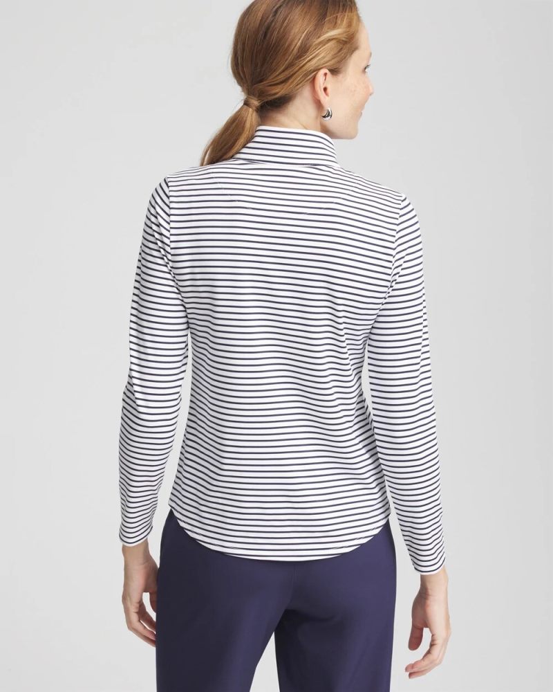 Chicos Zenergy® UPF Snap-Front Mockneck Pullover Top - PASSPORT BLUE