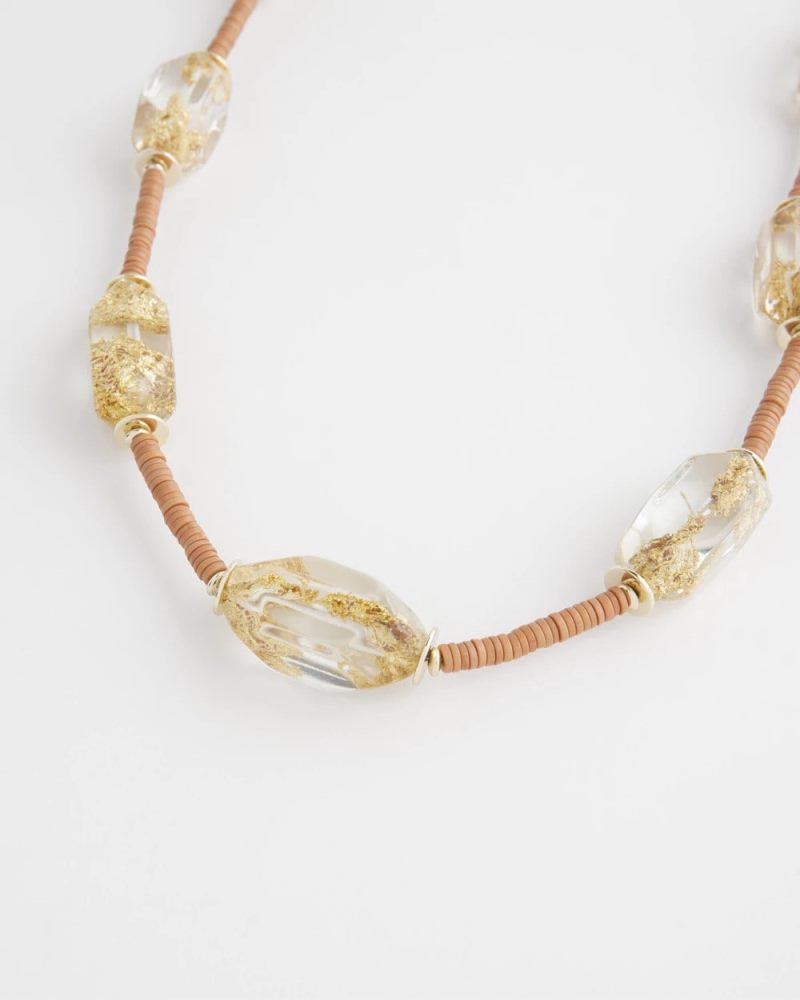 Chicos Lucite Gold Foil Necklace - BROWN