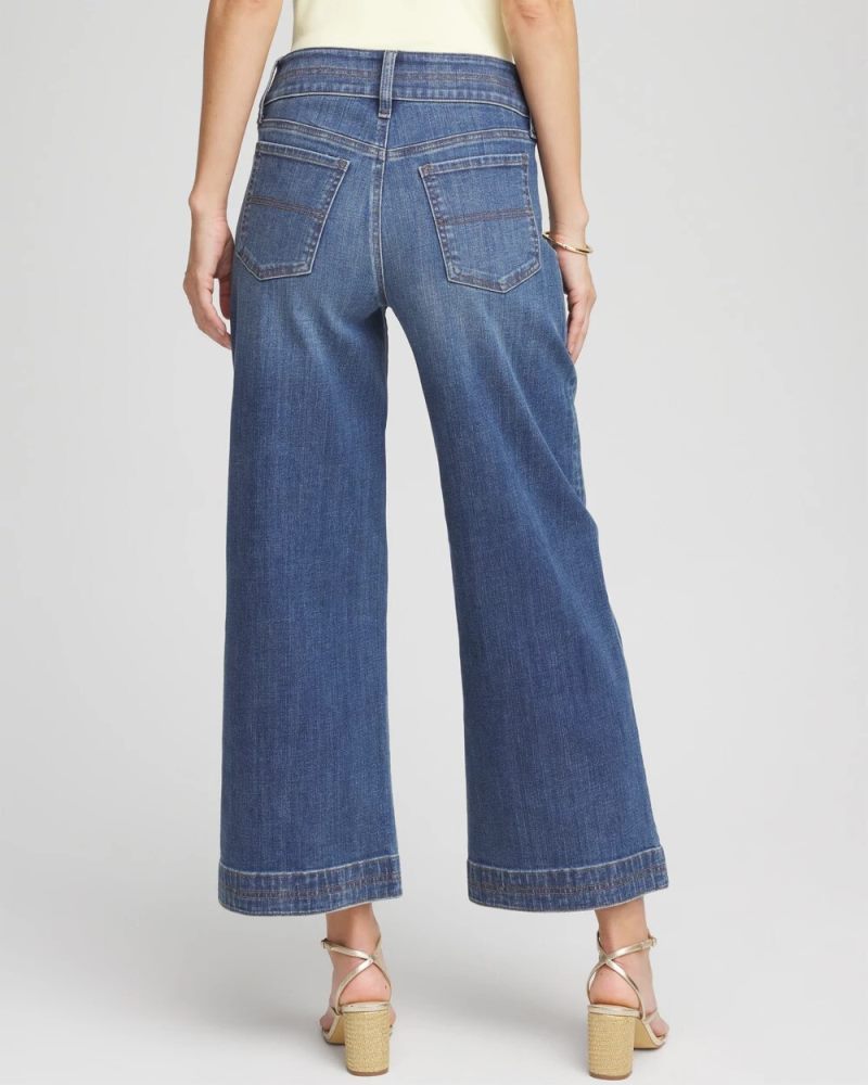 Chicos Double Stitch Wide-Leg Cropped Pants - CAYMAN INDIGO