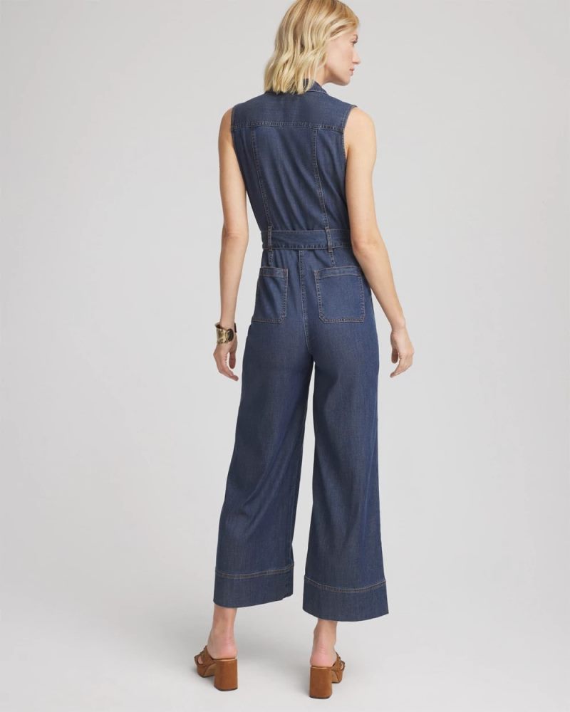 Chicos Denim Wide-Leg Jumpsuit - BISCAYNE BLUE