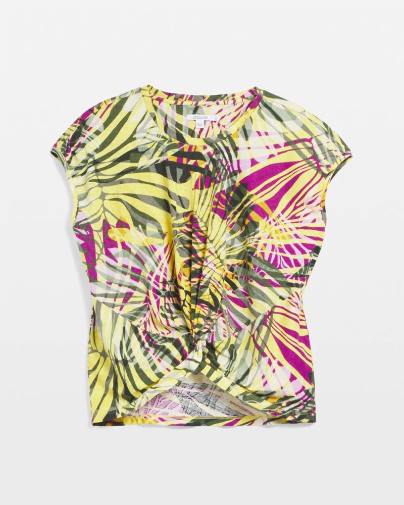 Chicos Palms Inverted Knot Front Tee - GOLDEN KIWI