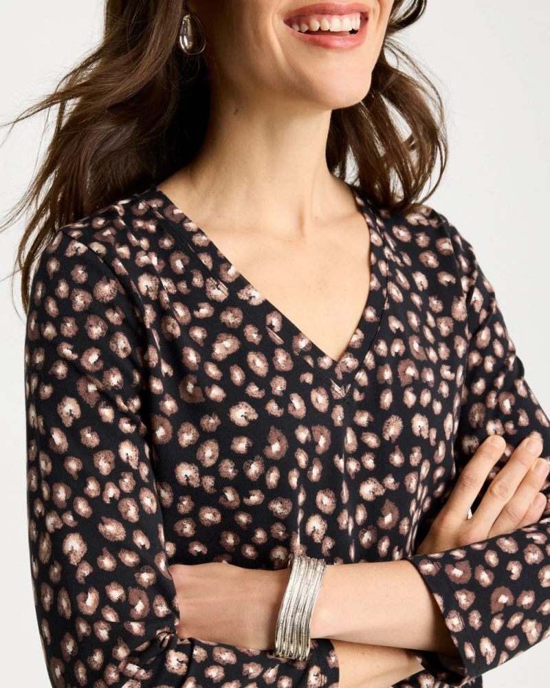 Chicos Cotton Stretch 3/4 Sleeve Polka Dot Tee - BLACK