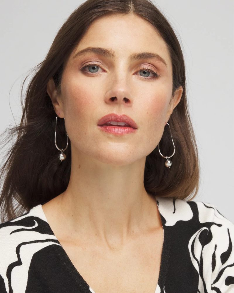 Chicos Silver Bead Threader Earrings - SILVER