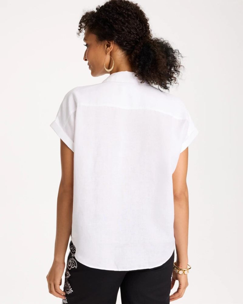 Chicos No Iron Linen Tie-Front Cap Sleeve Shirt - OPTIC WHITE
