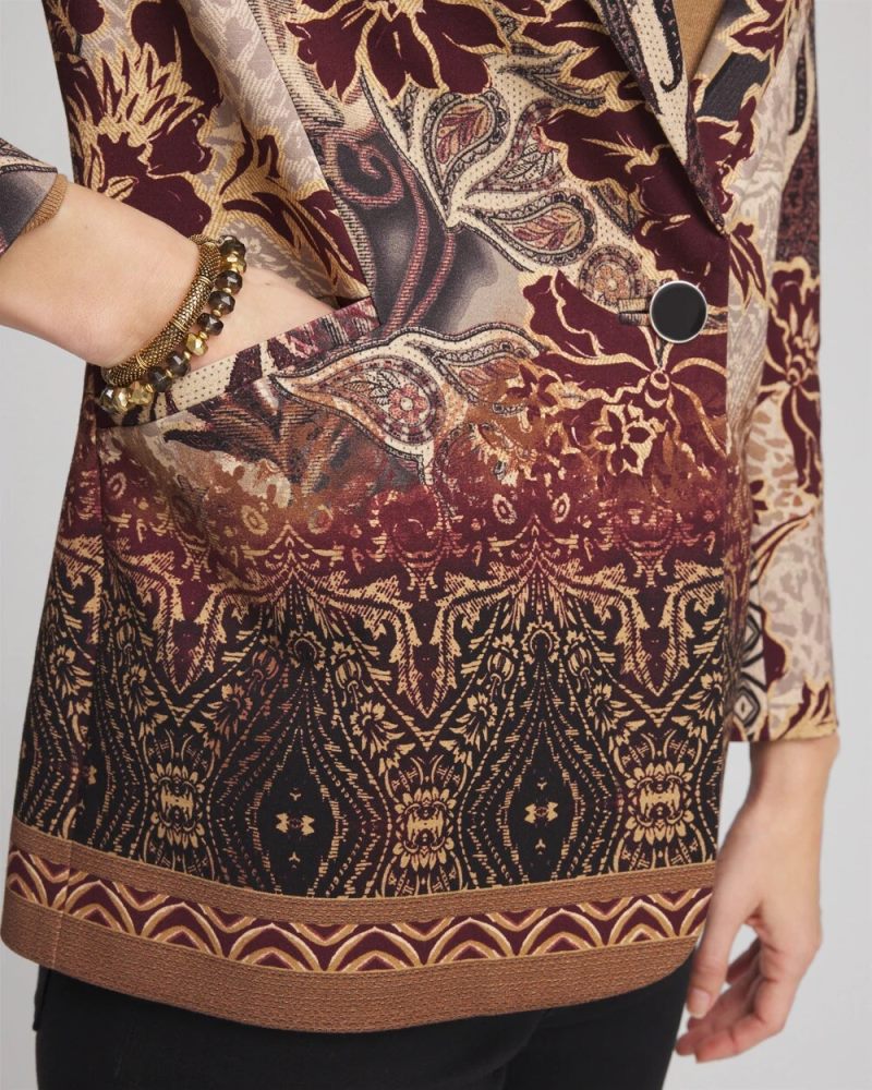 Chicos Artisanal Print Ponte Blazer - GRAPHITE GRAY