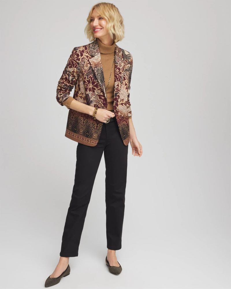 Chicos Artisanal Print Ponte Blazer - GRAPHITE GRAY