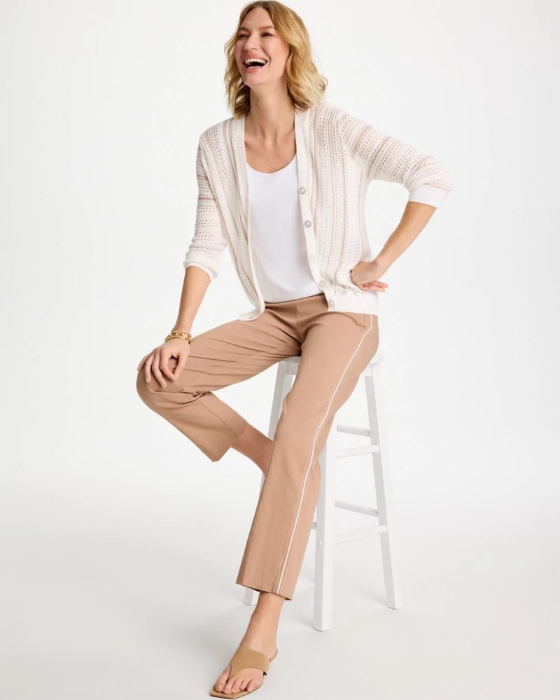 Chicos Striped Stitchy Cardigan - ALABASTER