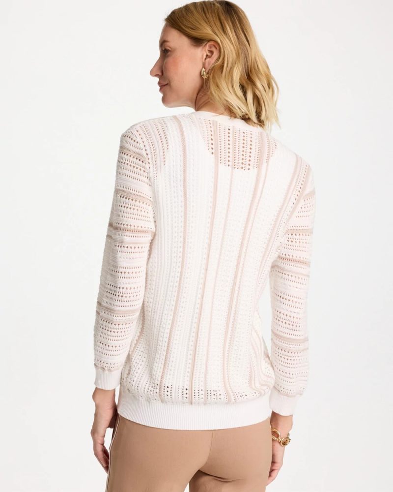 Chicos Striped Stitchy Cardigan - ALABASTER