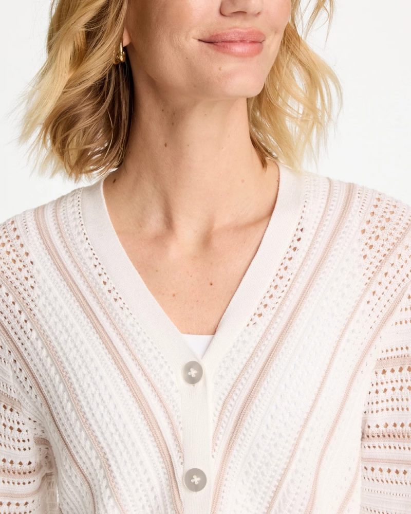 Chicos Striped Stitchy Cardigan - ALABASTER