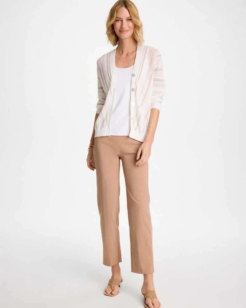 Chicos Striped Stitchy Cardigan - ALABASTER