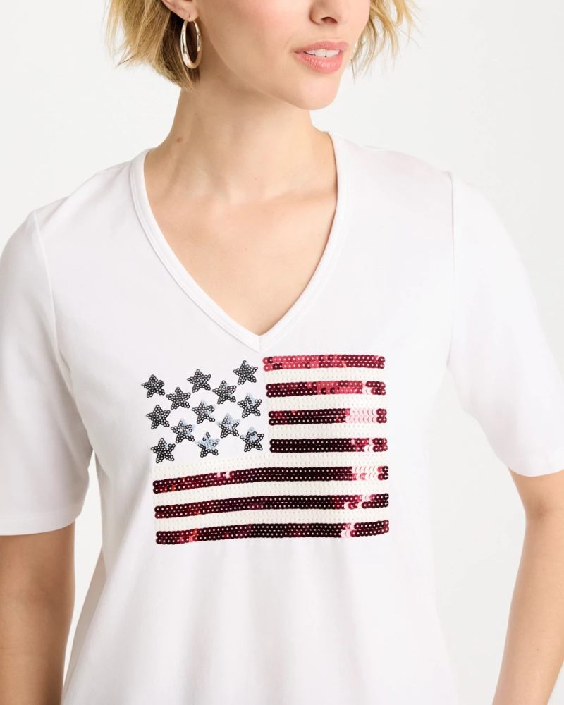 Chicos Americana Tee - ALABASTER