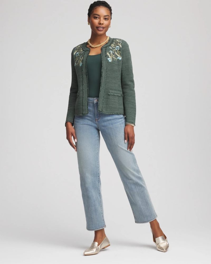 Chicos Embroidered Cotton-Blend Jacket - DARKEST SPRUCE