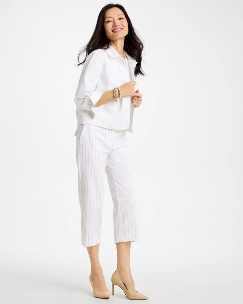 Chicos Sandstone Striped Emme Sateen Straight Capri Pants - ALABASTER